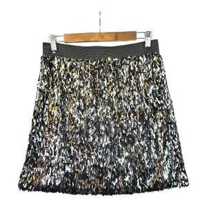 Source Unknown Glittering Black and Silver Mini Skirt